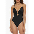 BECCA Standard Color Code Plunge Neck One Piece Swimsuit Small Black NWT