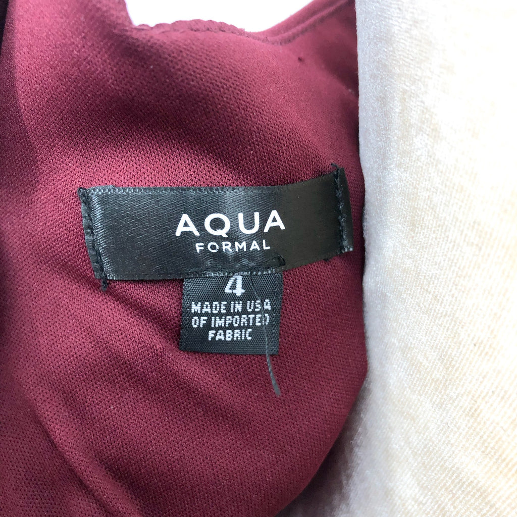 AQUA Women's Halter Neck Gown Size 4 Red Bordeaux Scuba Crepe Dress NWT