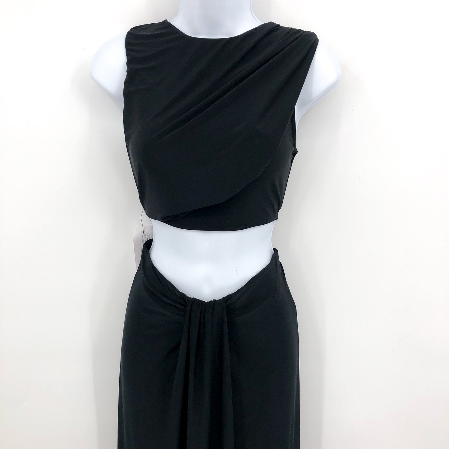 TOPSHOP Women's Jersey Draped Midi Dress Small 4-6 Black Sleeveless Cut Out NWT