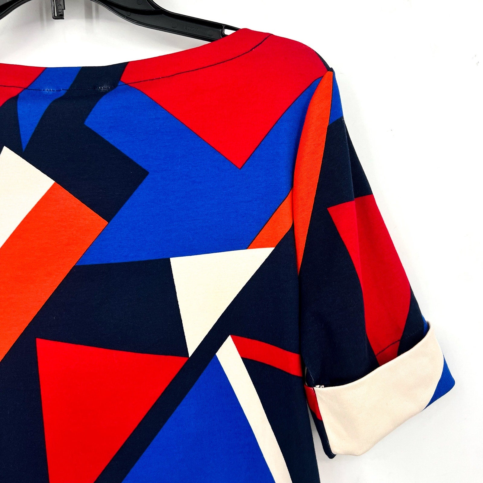 LAUREN RALPH LAUREN Judy Top Large Blue Red Geometric Mid-Sleeve NWT