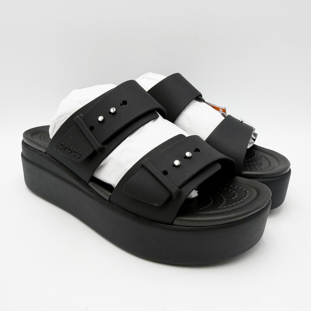 Crocs Womens Brooklyn Buckle Low Wedge Sandals Size 7 EU 37-38 Black NWT