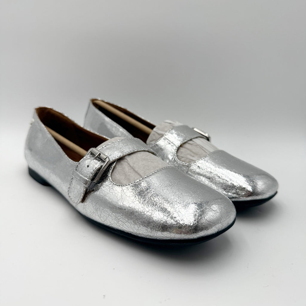 Zodiac Womens Indira Mary Jane Flats Size 7.5 M EU 38 Silver NIB