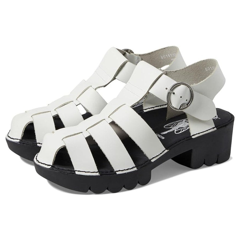 Fly London Womens Emme511fly Heeled Sandals EU 36 US 5.5 White Black Leather NIB