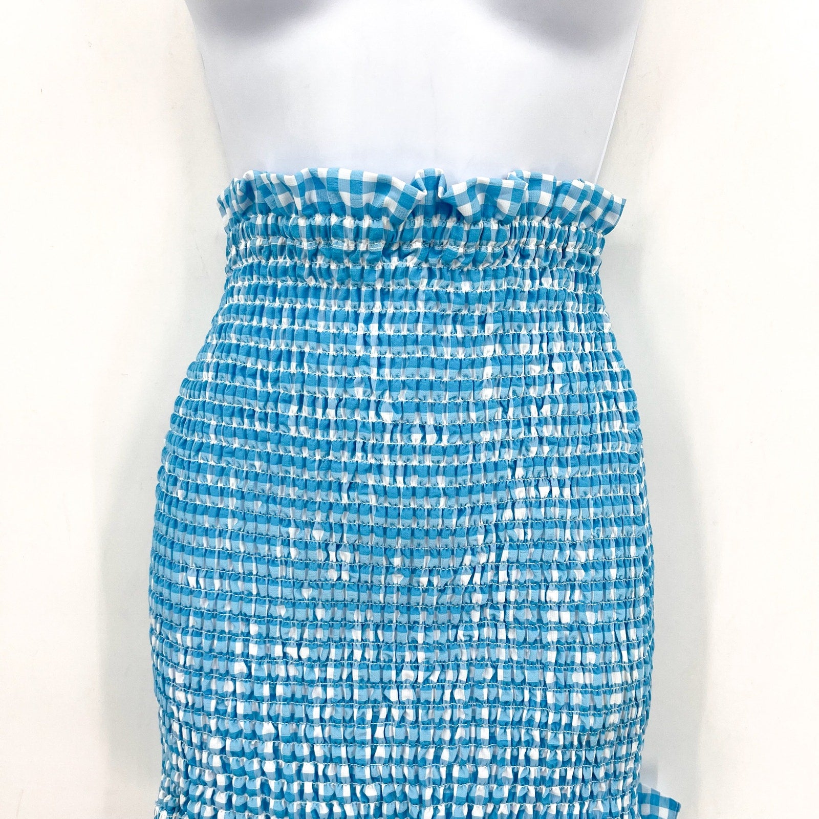 BCBGENERATION Women's Smocked Woven Mini Skirt Large Bluecomb Gingham NWOT