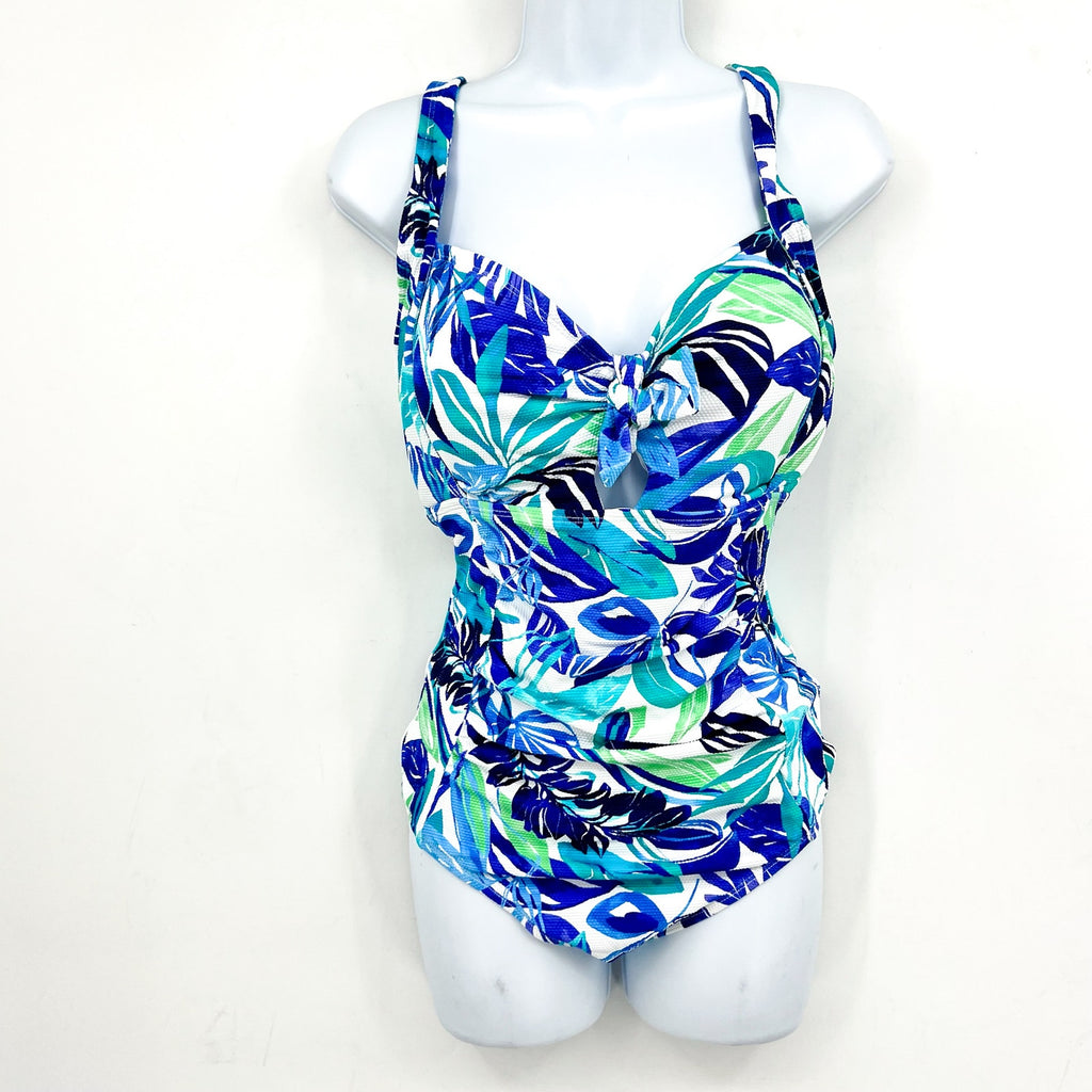 TOMMY BAHAMA Island Cays Marina One Piece Swimsuit Size 14 Beach Glass Blue NWT