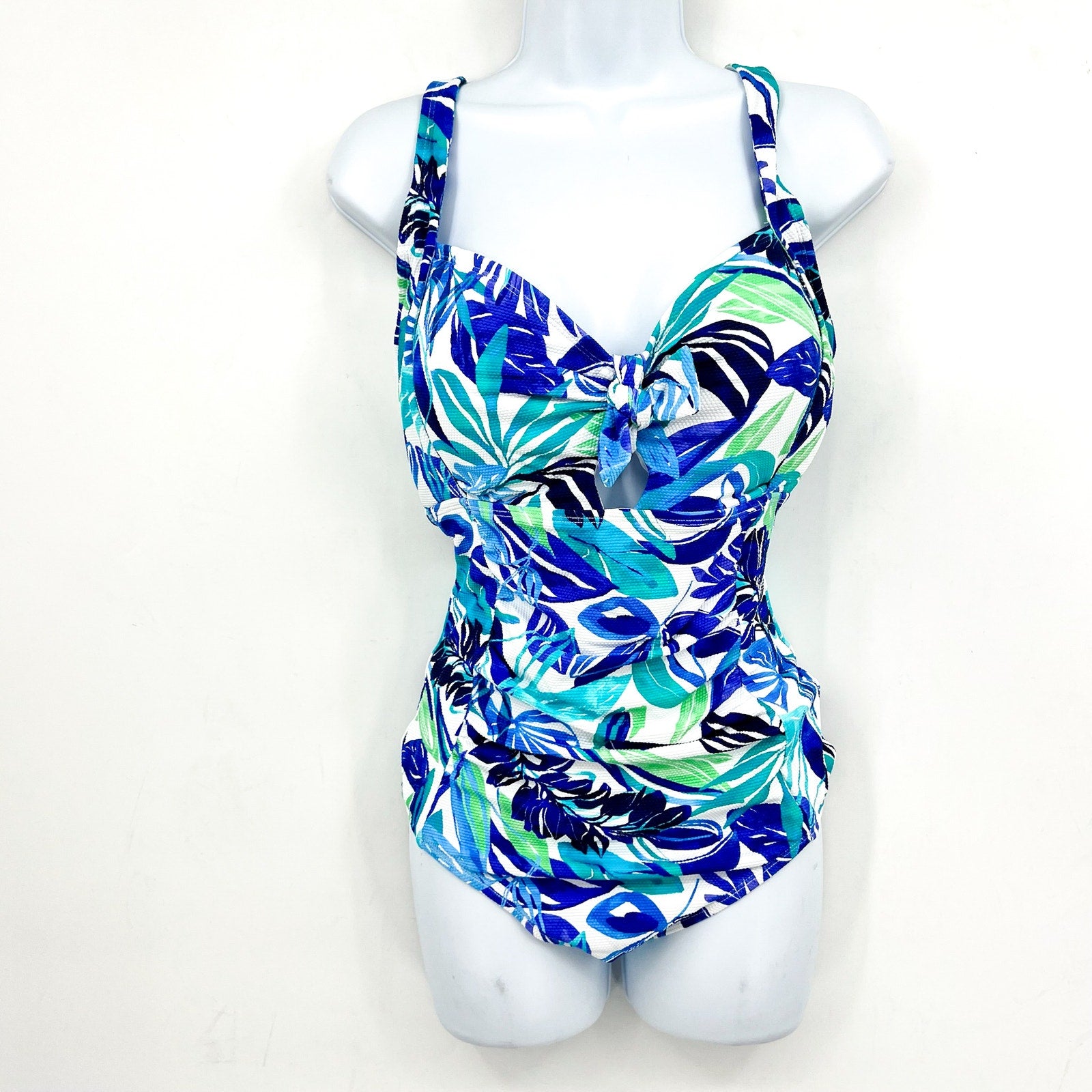 TOMMY BAHAMA Island Cays Marina One Piece Swimsuit Size 14 Beach Glass Blue NWT