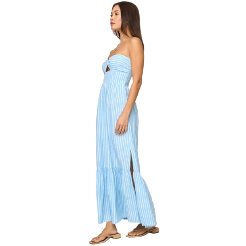 L*SPACE Women's Melody Strapless Maxi Dress Large Blue White Striped NWT