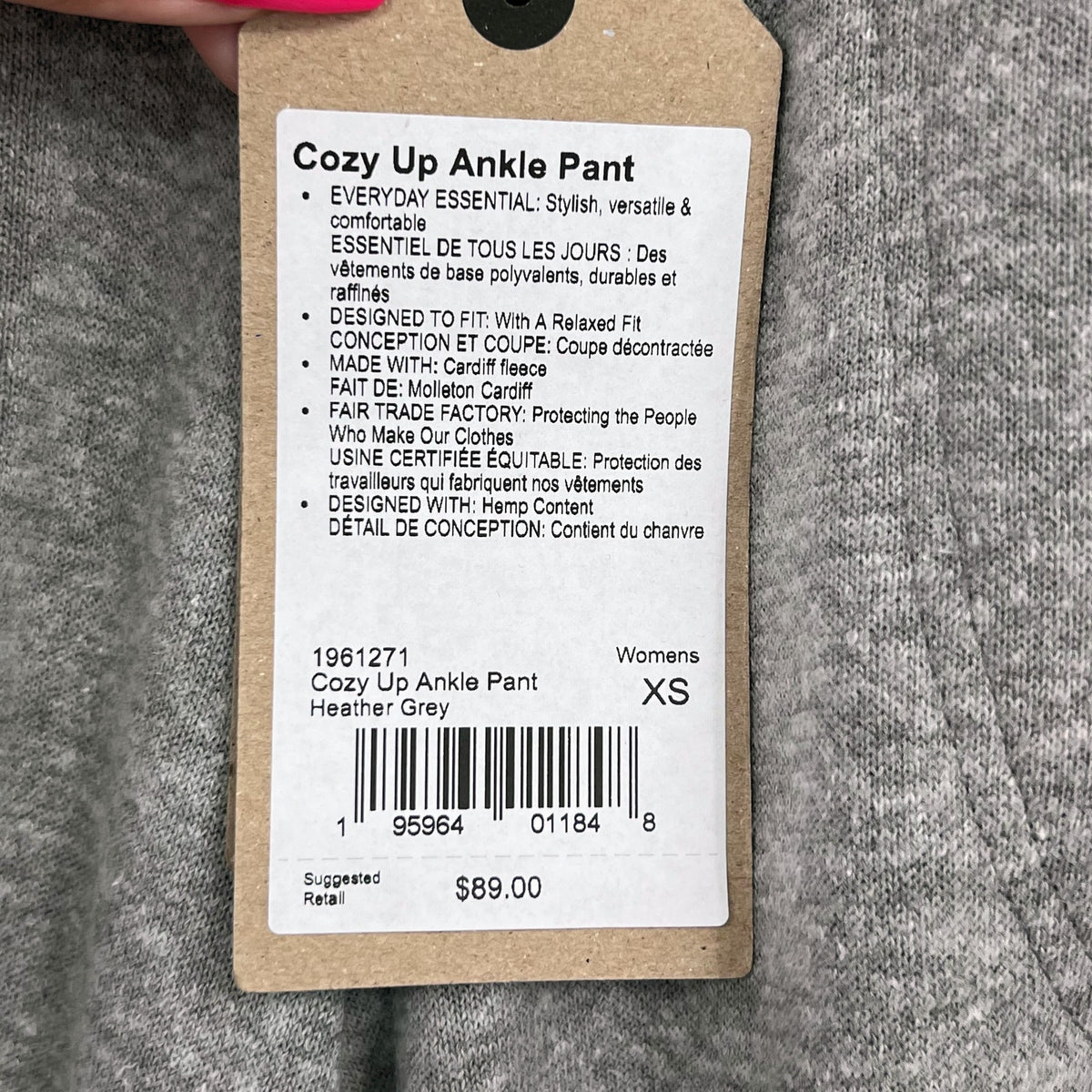Prana Womens Cozy Up Ankle Joggers XS Heather Grey Sweatpants NWT