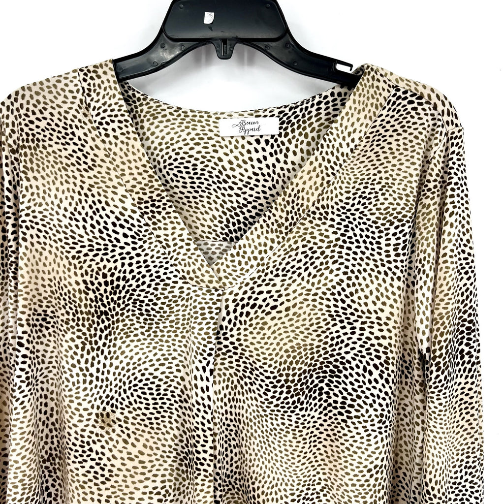 BEACON APPAREL Womens Leopard Print Top Medium Tan Long Sleeve NWOT