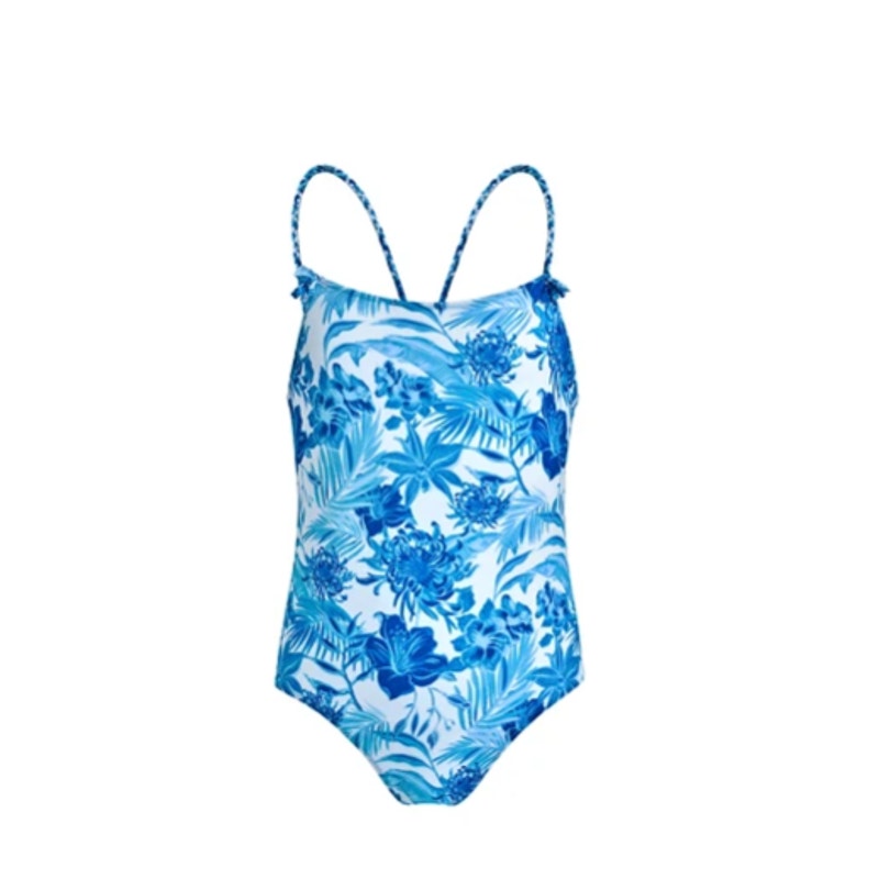 VILEBREQUIN Girl's Tahiti Flowers One Piece Swimsuit 14 ANS White Blue Print NWT