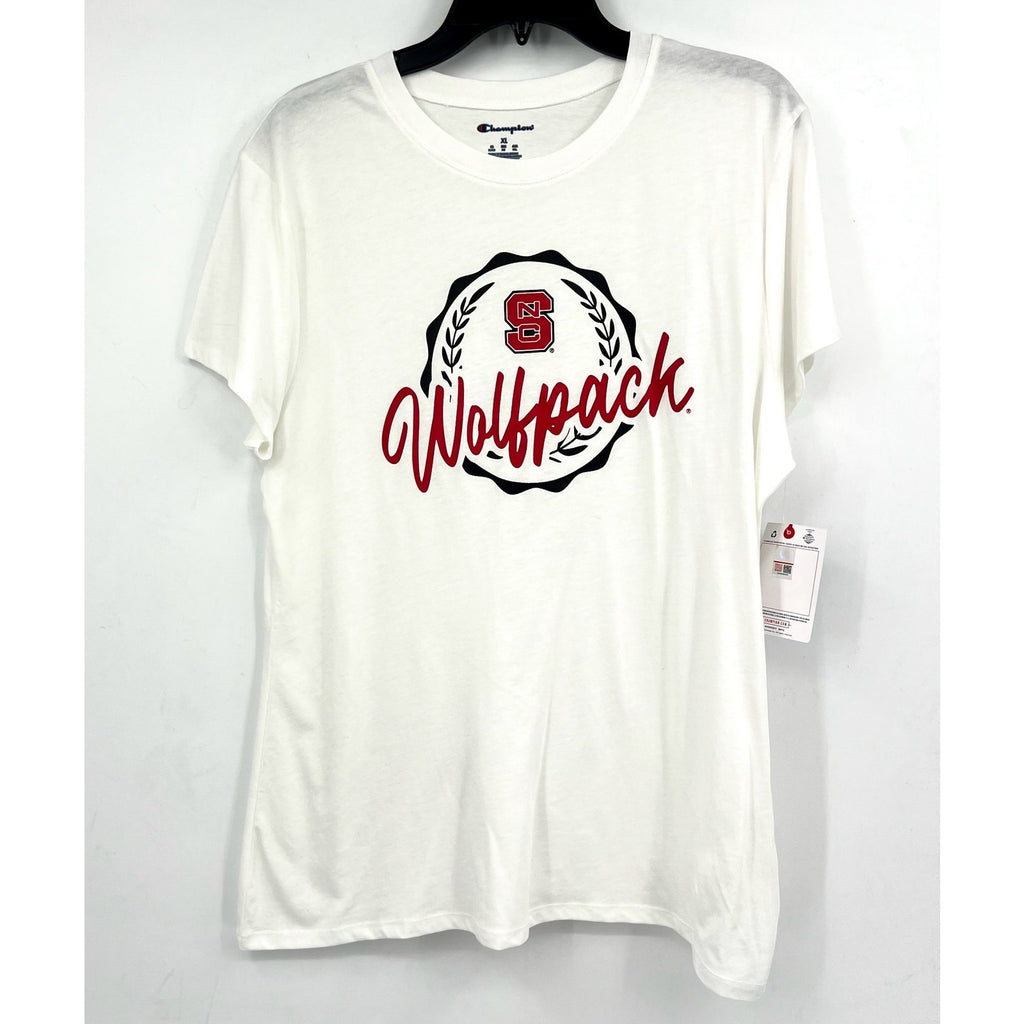 CHAMPION Womens N. Carolina State Wolfpack T-shirt XL White Red Short Sleeve NWT