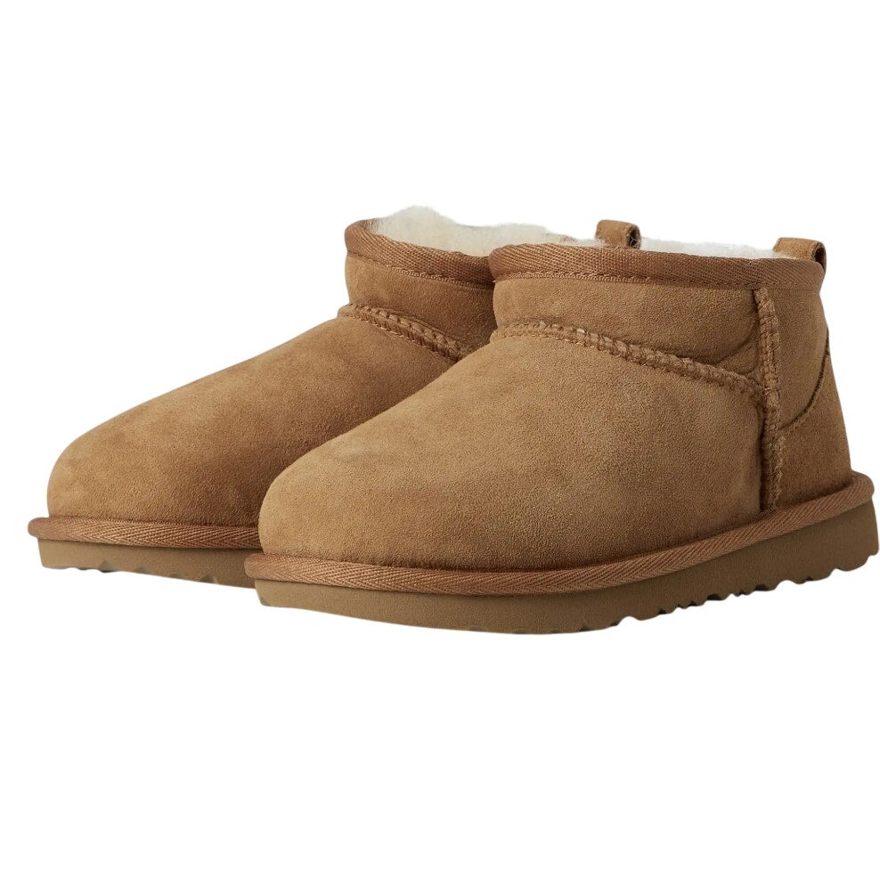 UGG Kids Classic Ultra Mini Boot US 1 EU 32.5 Chestnut Brown Sheepskin Suede NIB