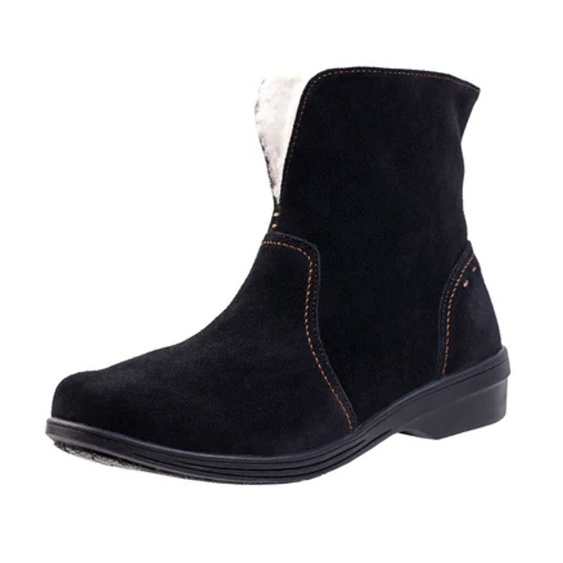 Spenco Womens Sun Valley Ankle Boots US 5.5 Wide Black Suede Sherpa Lined NIB