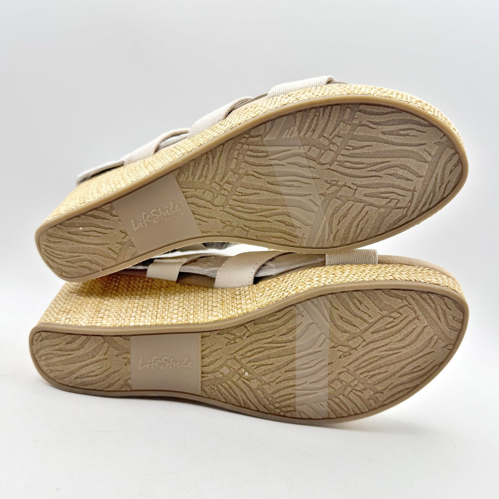 LifeStride Womens Danita Wedge Sandals Size 9.5 Bone Off White Canvas NIB