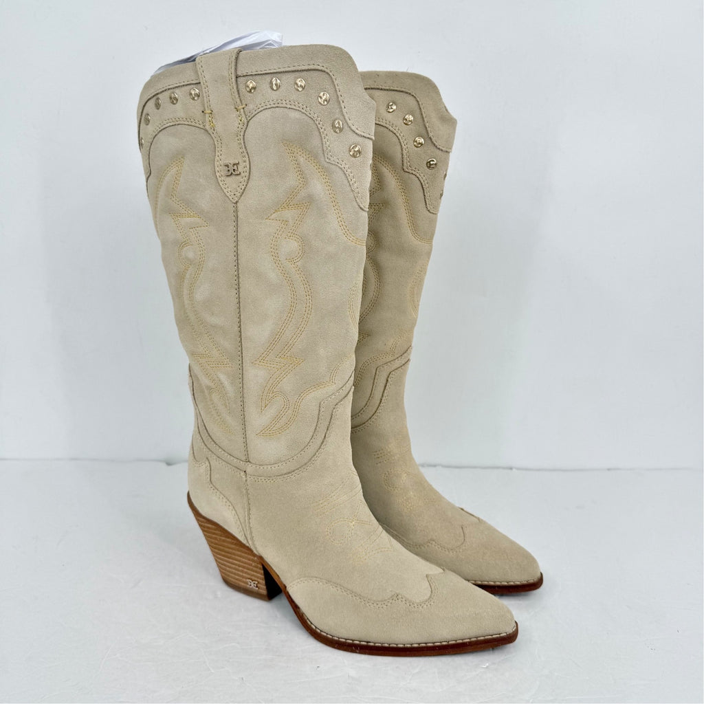Sam Edelman Womens James Cowboy Boots US 8 M Wide Calf White Ivory Suede NIB