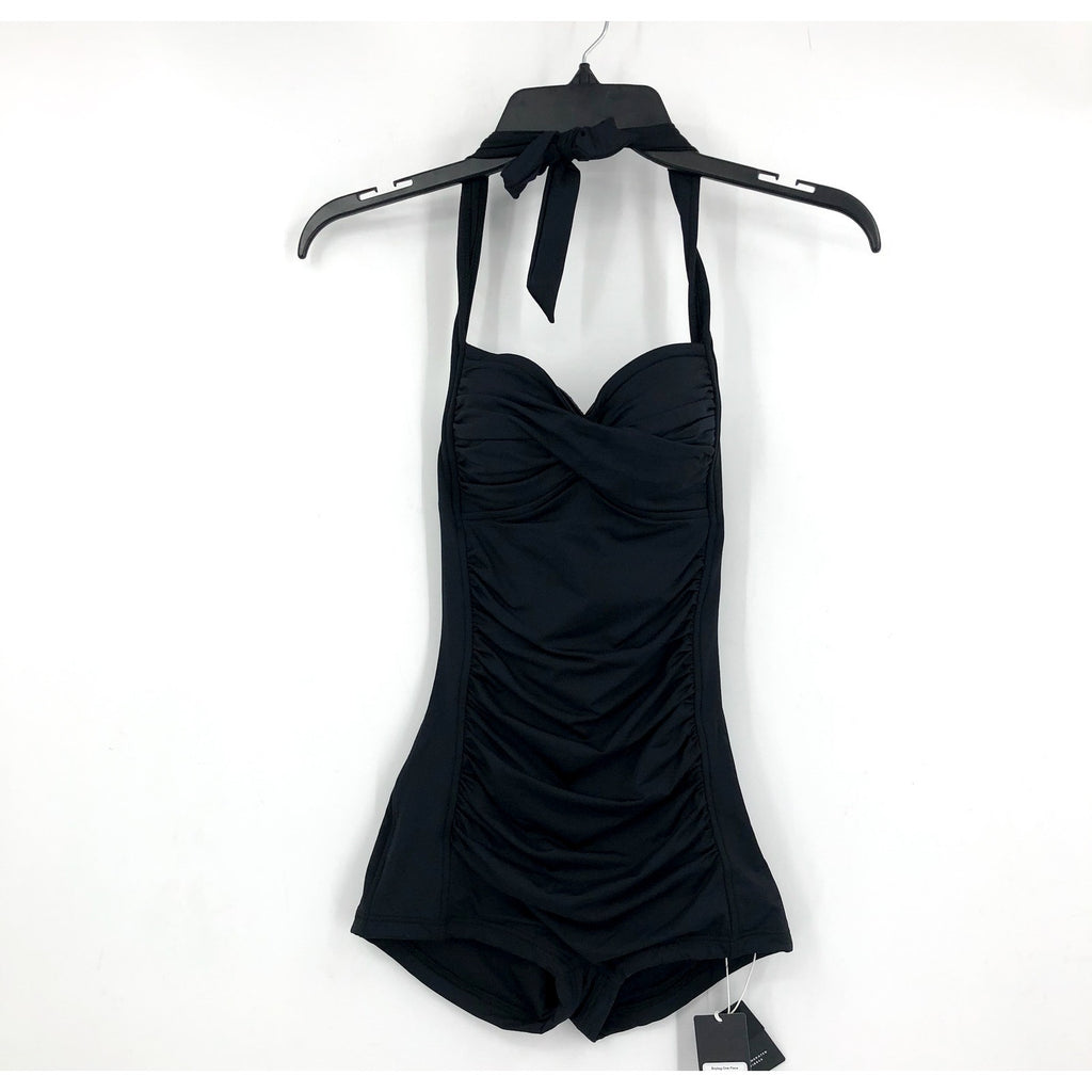 SEAFOLLY COLLECTIVE Women's Boyleg One Piece Swimsuit Size 6 Black Halter NWT