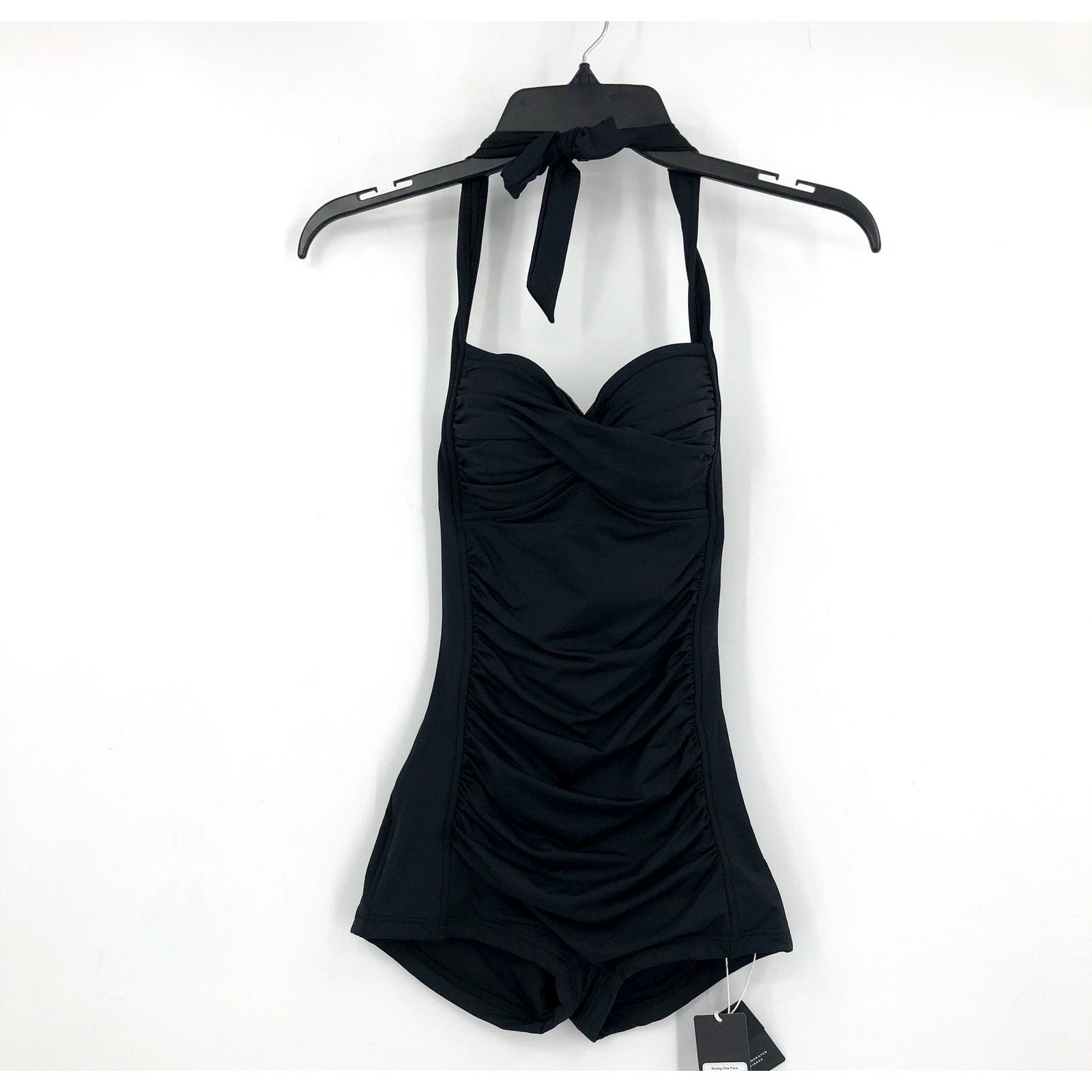 SEAFOLLY COLLECTIVE Women's Boyleg One Piece Swimsuit Size 6 Black Halter NWT