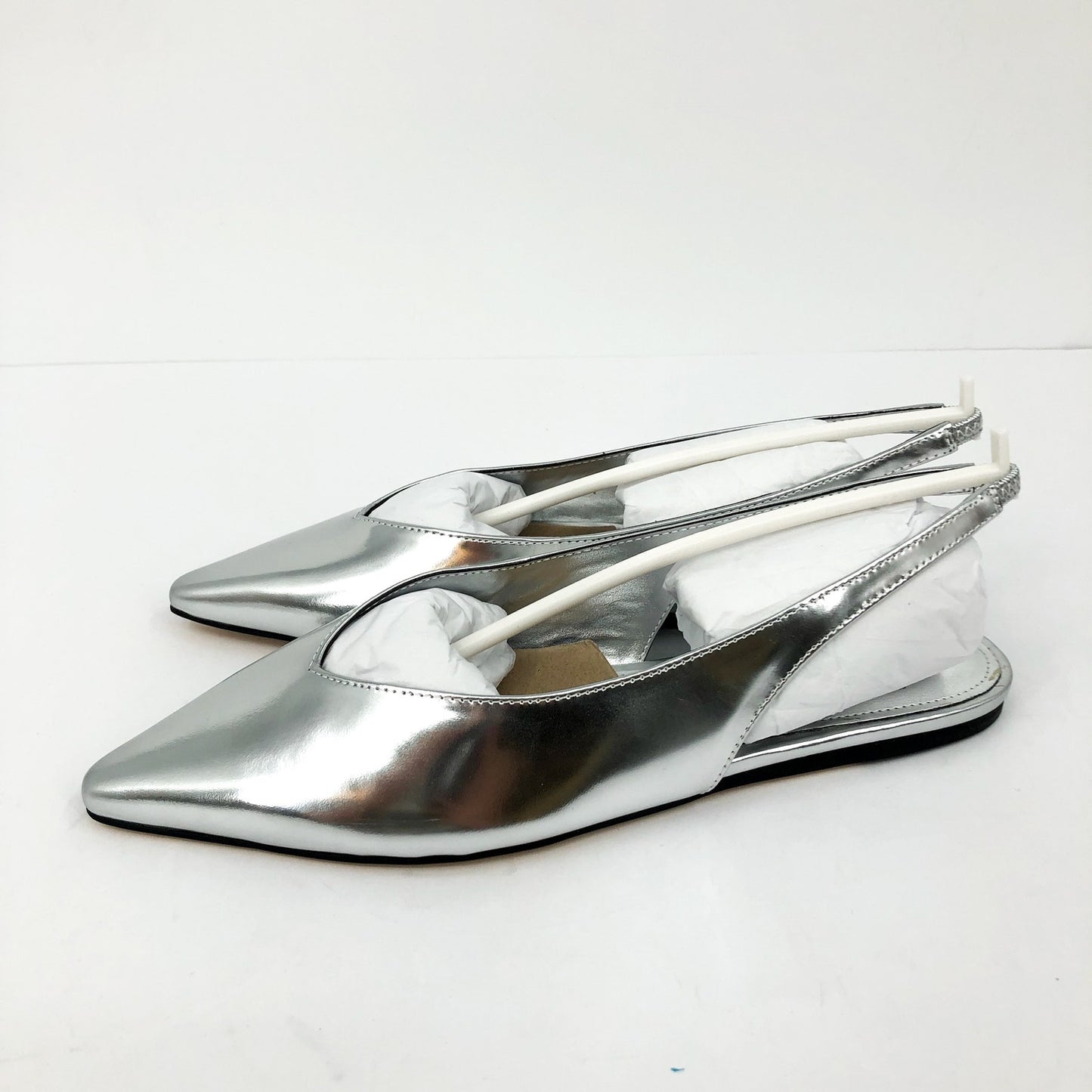 Marc Fisher Womens Graceful Slingback Flats US 7 M Silver Metallic Leather NWOB