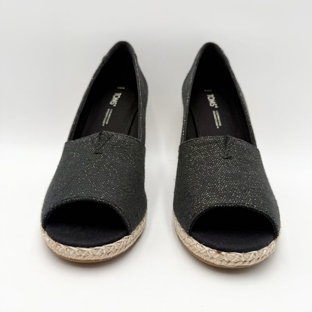 Toms Womens Michelle Wedge Sandals Size 8.5 EU 39 Black Cotton Espadrille NWOB
