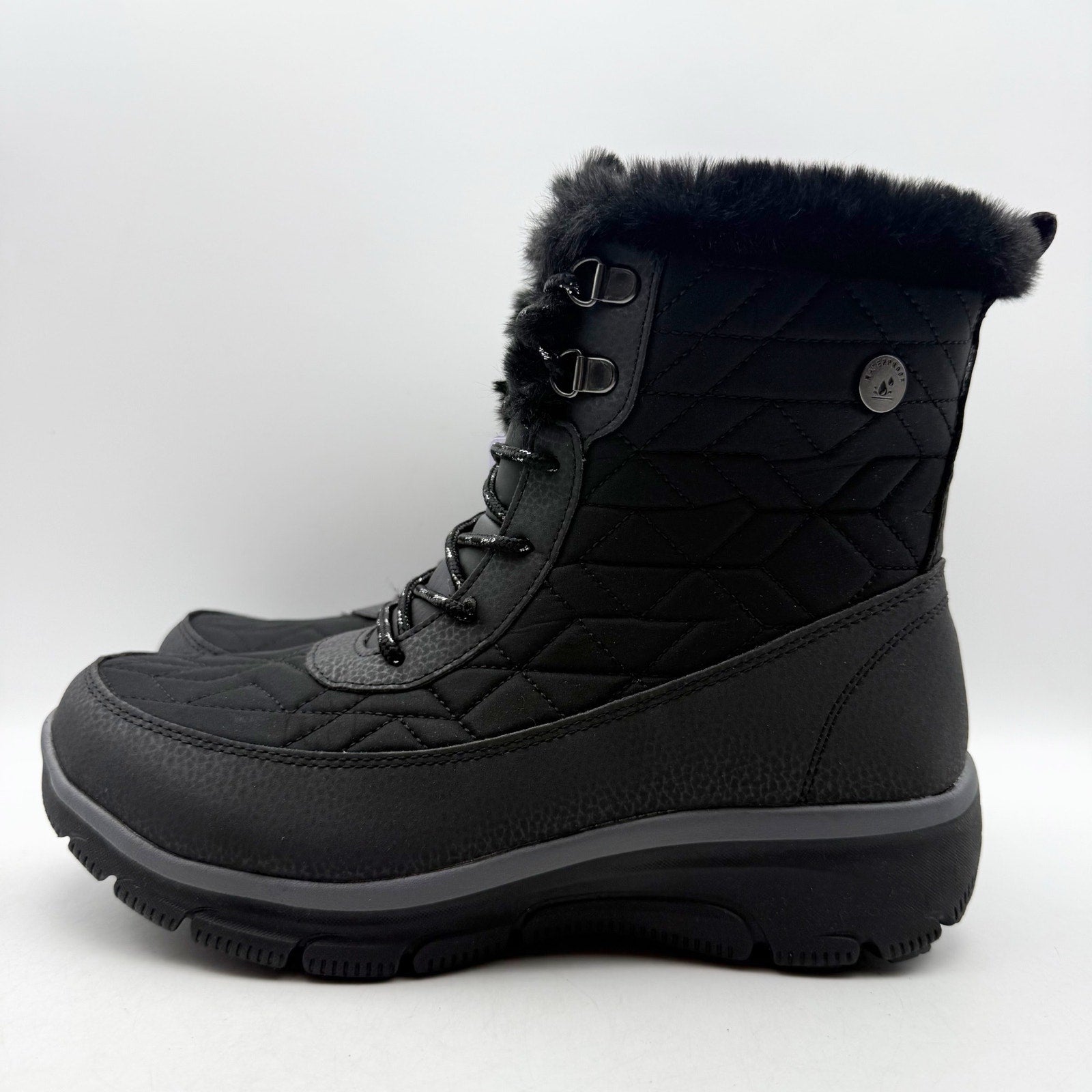 Skechers Womens Easy Going Frostline Winter Boots US 8.5 Black Waterproof NWT