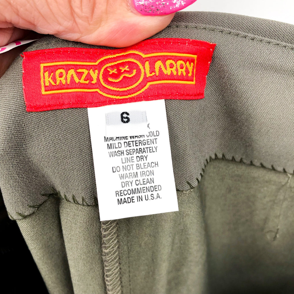 KRAZY LARRY Women's Pull-On Ankle Pants Size 6 Green Olive High Rise Stretch NWT