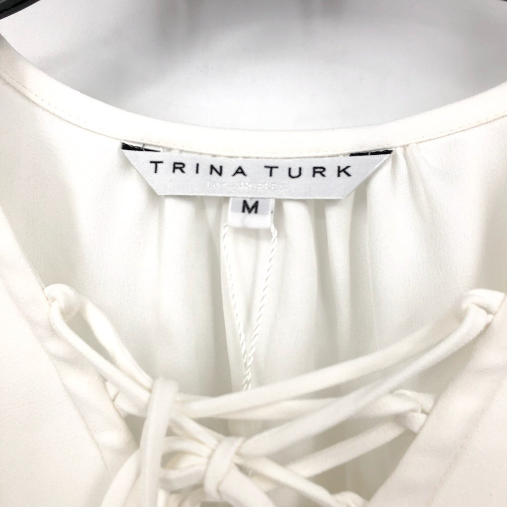 TRINA TURK Women's Zahara Lace Up Top Medium White Whitewash Balloon Sleeve NWT