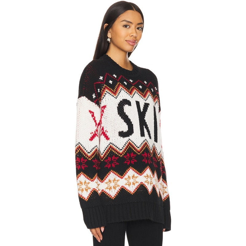 SHOW ME YOUR MUMU Women's Ski in Sweater Medium Black White Red Knit NWT