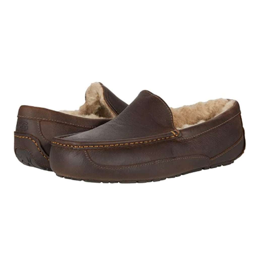 UGG Mens Ascot Matte Slippers US 8 EU 41 Brown Leather NIB