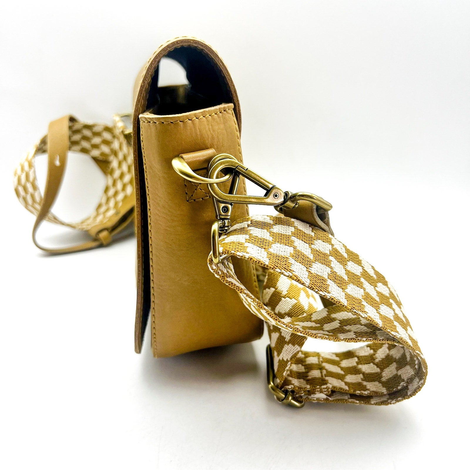 MADEWELL Women’s Transport Flap Shoulder Bag Gold Checkerboard Strap NJ034 NWT