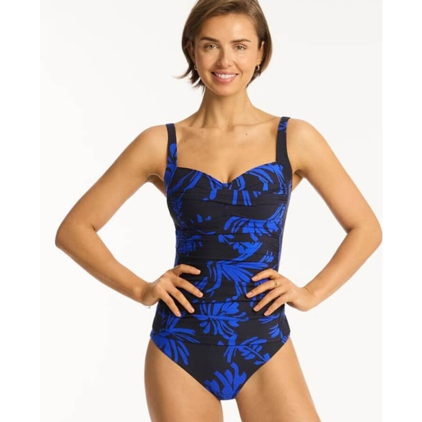 SEA LEVEL SWIM Tradewind Twist Front Tankini Top Size 14 Blue Black