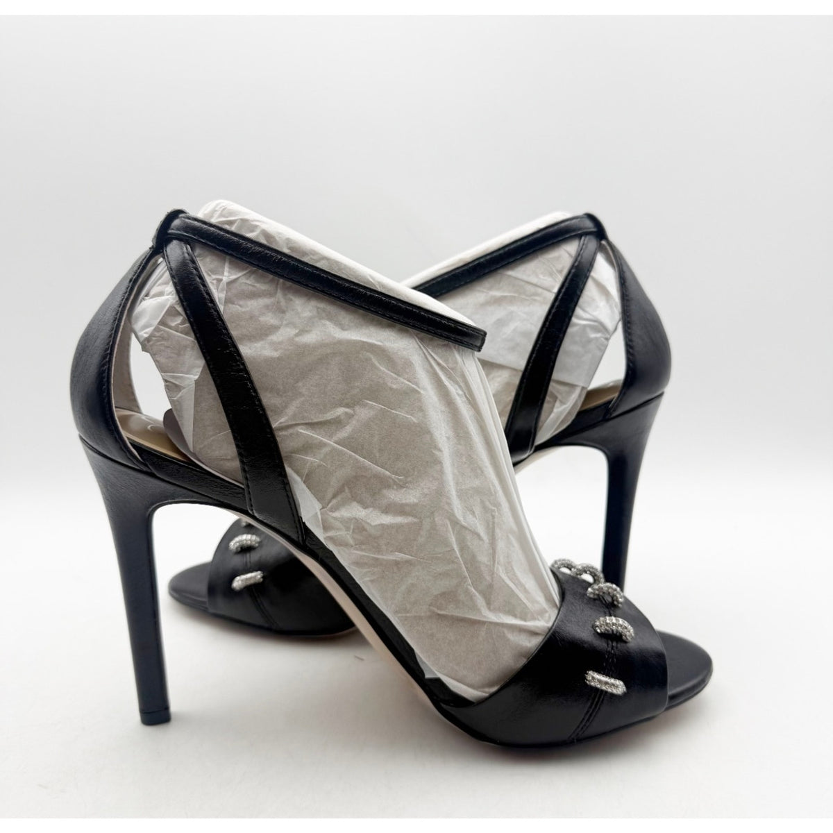 JESSICA SIMPSON Womens Juminee Stiletto Sandals Size 7.5 M Black Ankle Strap NIB