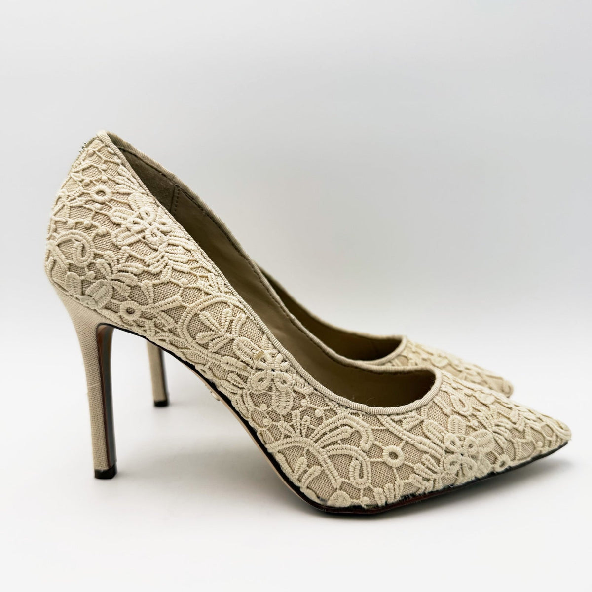Sam Edelman Womens Hazel Pointed Toe Pumps Size 7 Wide EU 37 Ivory Lace NIB