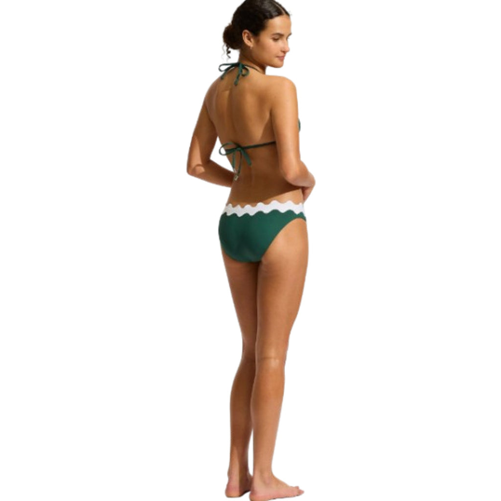 SEAFOLLY Womens Gia Ric Rac Slide Triangle Bikini Top Size 6 Green White NWT