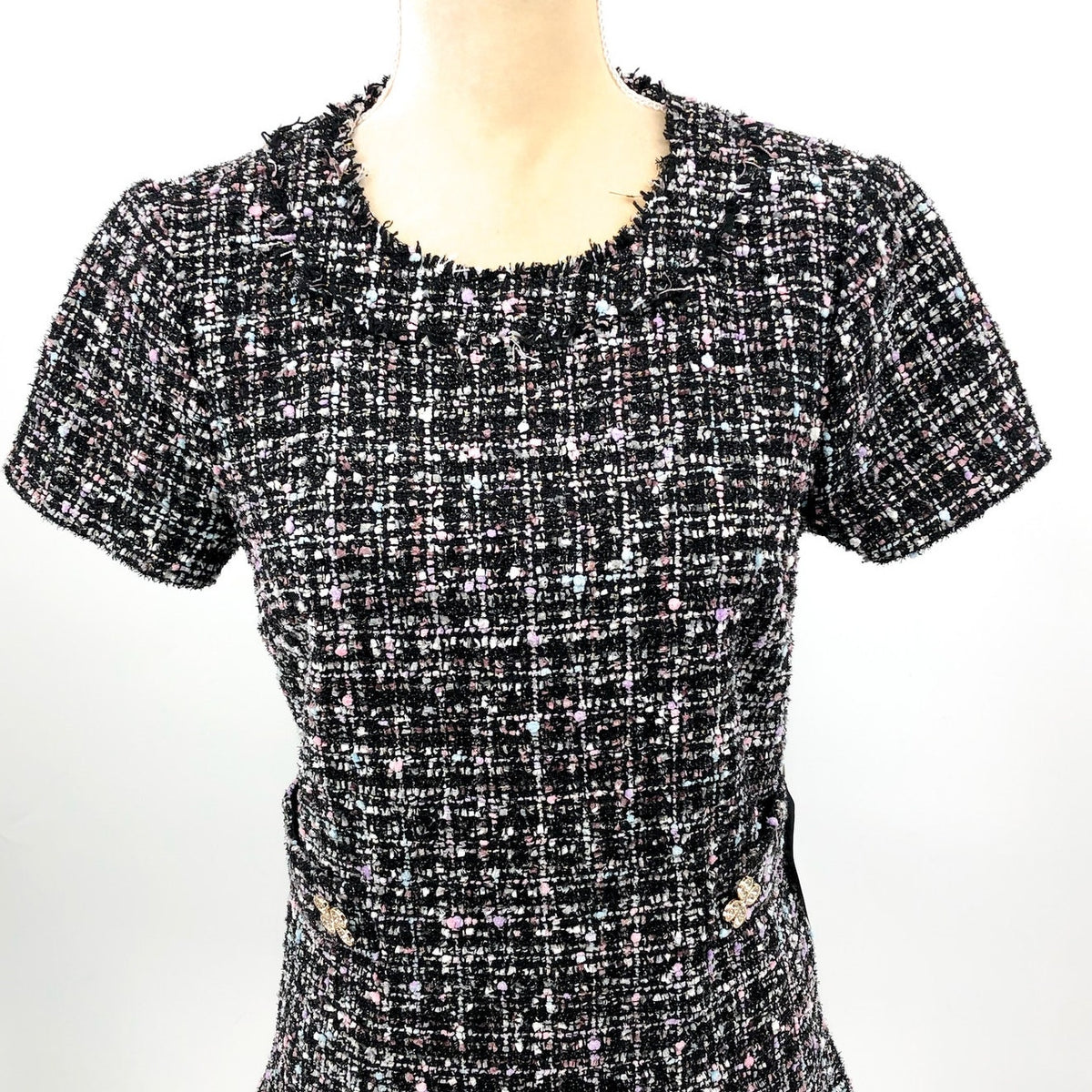ELIZA J Women's Bouclé Fit & Flare Dress Size 6 Black Tweed Short Sleeve NWT