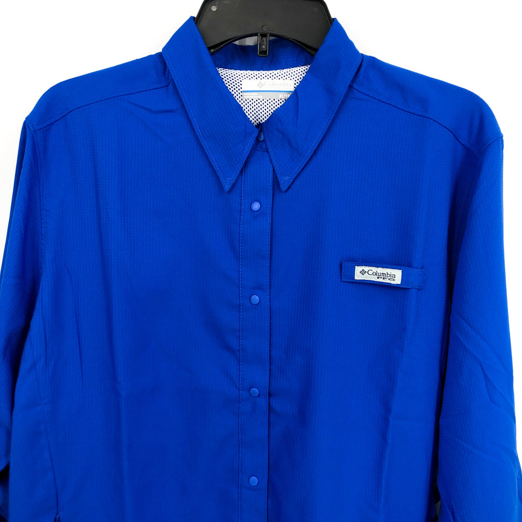 COLUMBIA Women’s PFG Tamiami II Long Sleeve Shirt XL Blue Macaw UPF 40 NWT