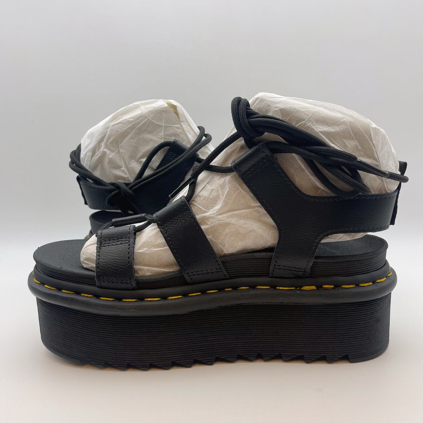 Dr. Marten Women Nartilla Long Platform Strappy Lace Sandal US 7 EU 38 Black NIB