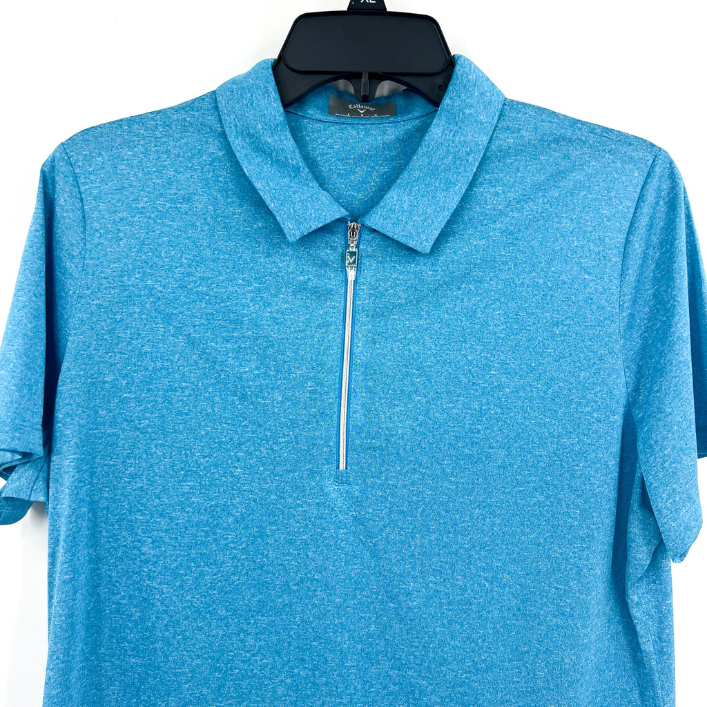 CALLAWAY Womens Golf Polo Shirt Large Blue Heather Quarter Zip Short Sleeve NWT