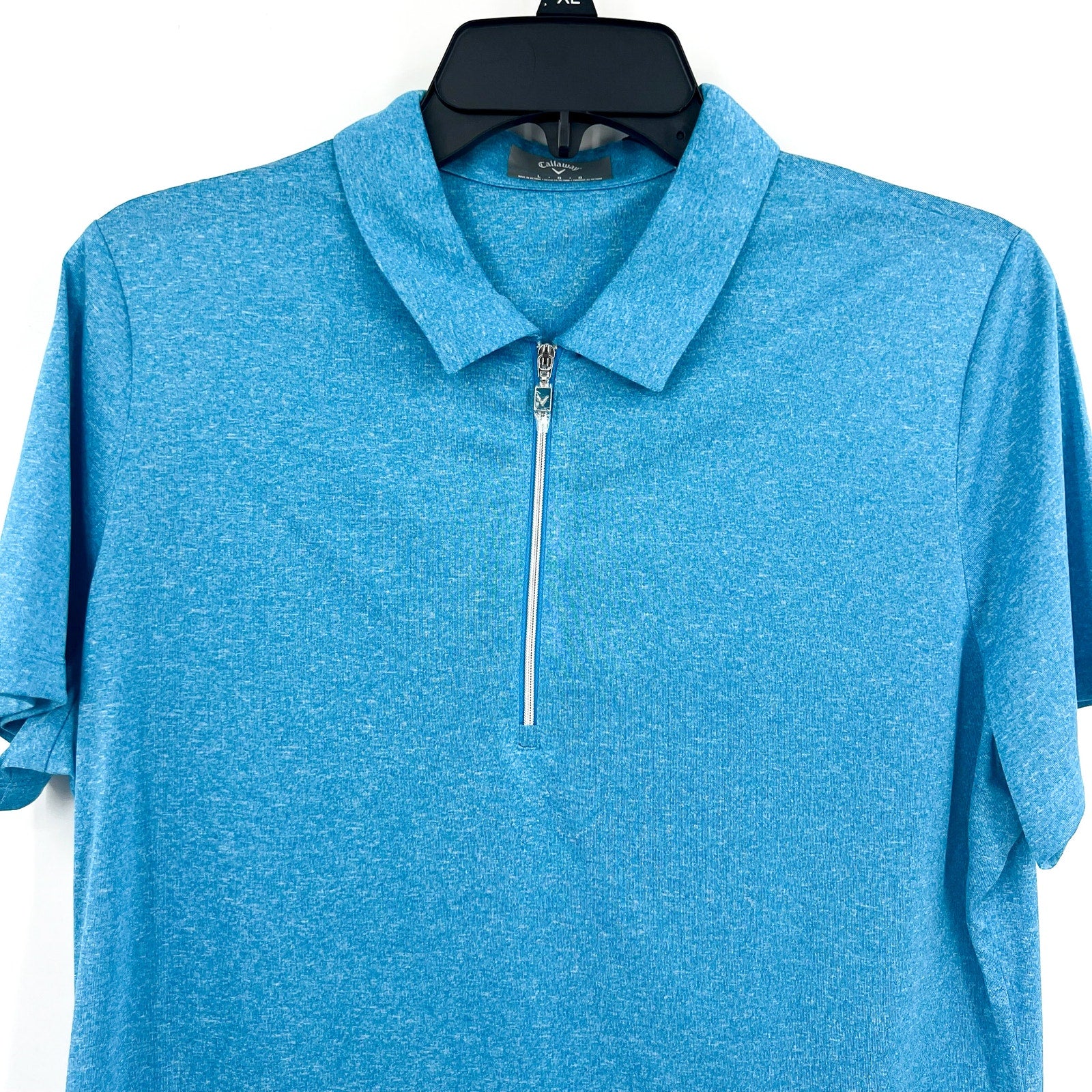 CALLAWAY Womens Golf Polo Shirt Large Blue Heather Quarter Zip Short Sleeve NWT