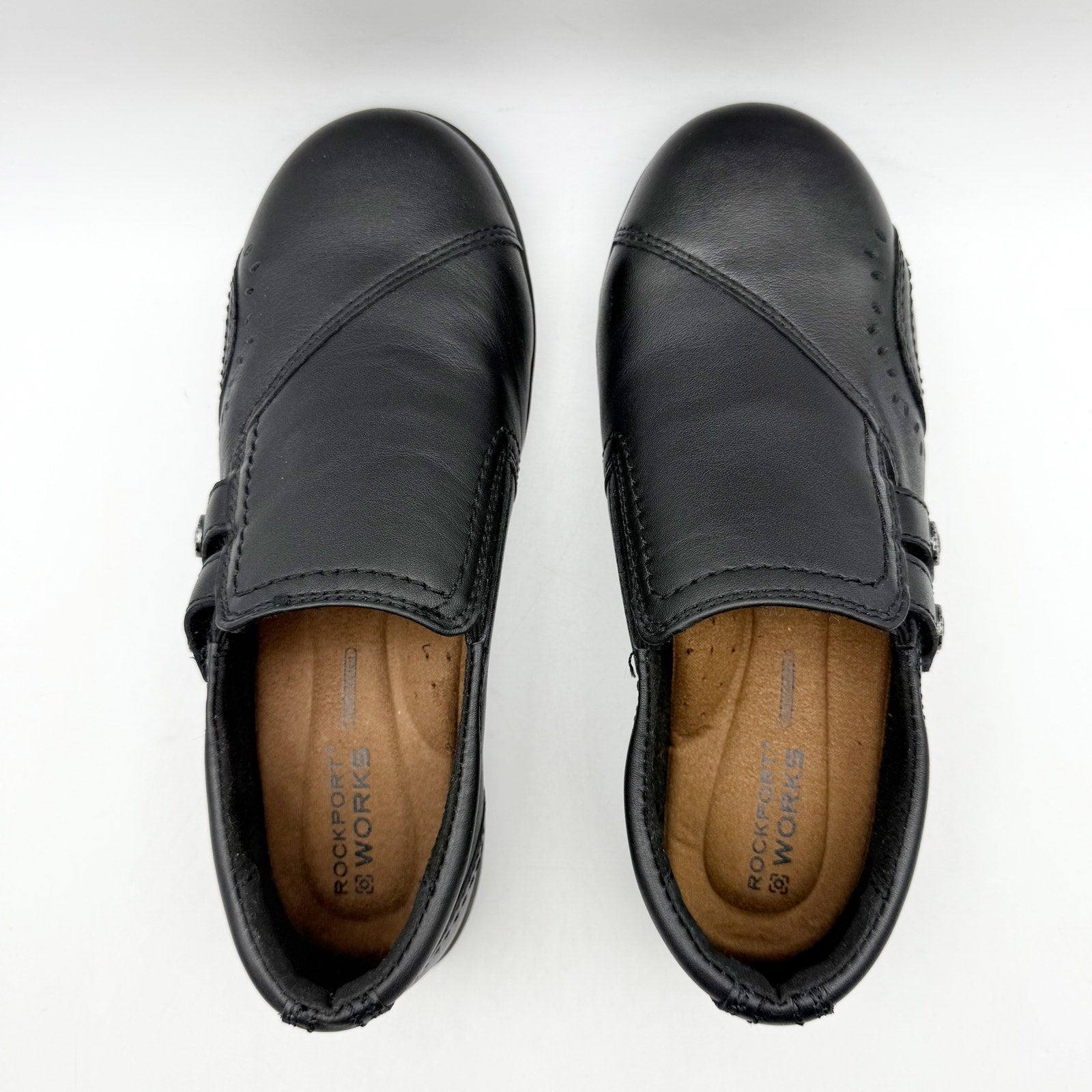 Rockport Womens Daisey Work Slip-On Shoe US 5.5 Wide Black Leather Alloy Toe NIB