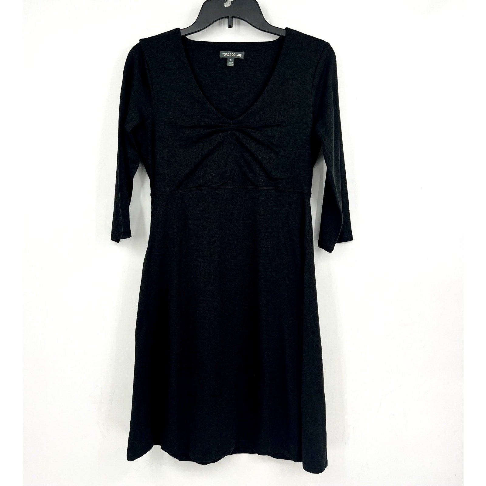 TOAD & CO. Women's Rosalinda A-line Knit Dress Small Black 3/4 Sleeves NWT