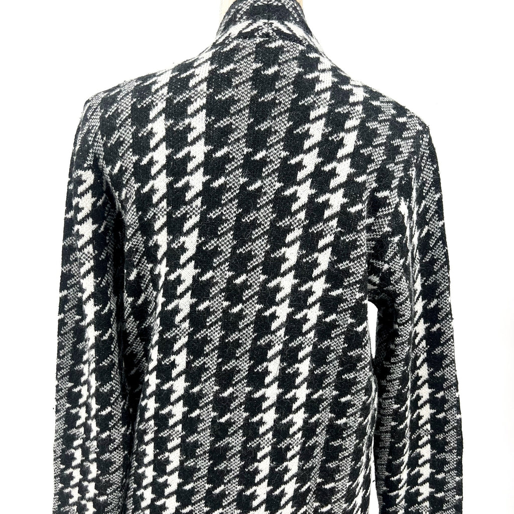 FORTUNE + IVY Women's Long Cardigan Sweater Small Black White Houndstooth NWOT