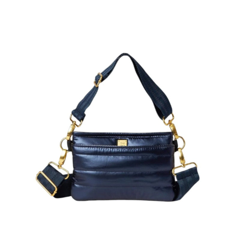 THINK ROYLN Women's Quilted Crossbody Bum Bag Small Blue Pearl Indigo NWT
