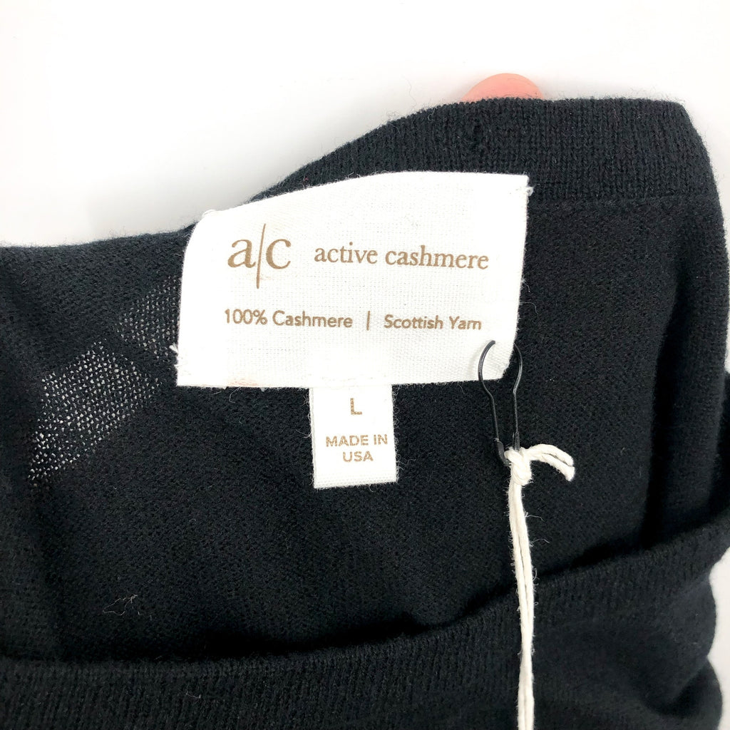 ACTIVE CASHMERE Women's T-Shirt Large Black 100% Cashmere Short Sleeve NWT