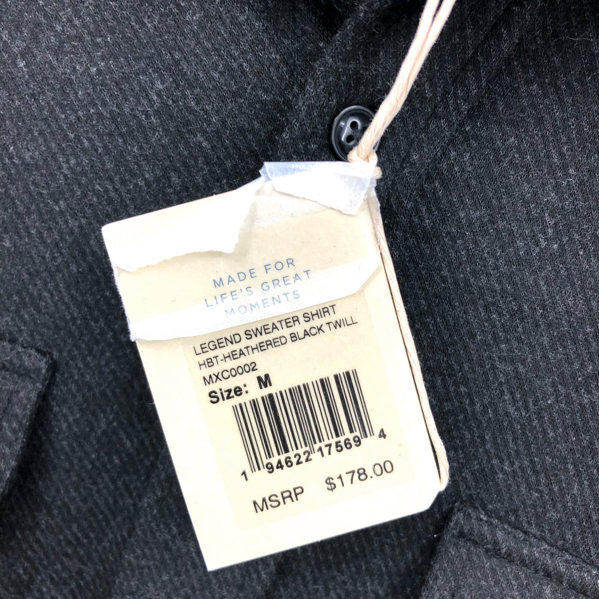 FAHERTY Mens Legend Sweater Shirt Medium Heathered Black Twill Long Sleeve NWT