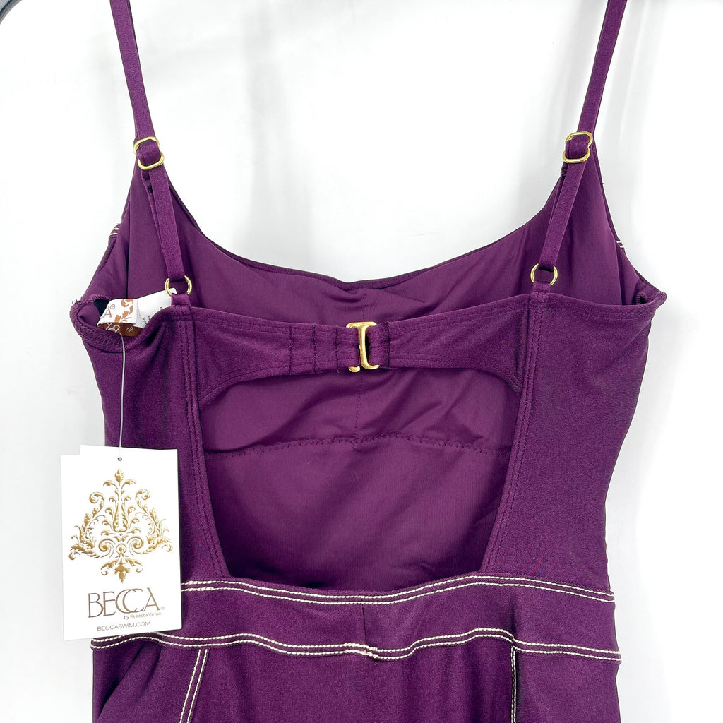 BECCA Women's Color Sheen One Piece Swimsuit Medium Purple Aubergine NWT