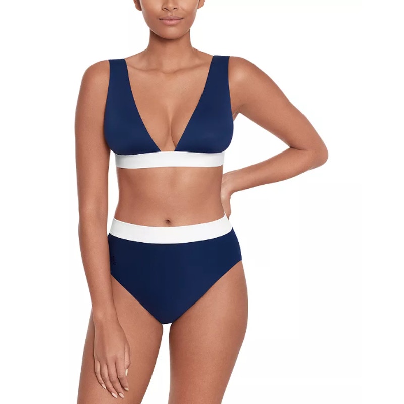 LAUREN RALPH LAUREN Bel Air Bikini Bottom Size 8 Navy Blue Banded High Waist NWT