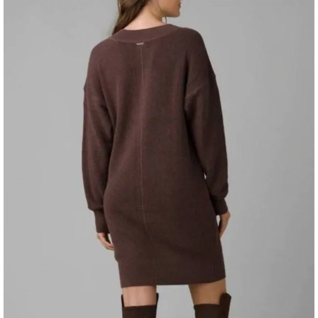 prAna Womens Milani Henley Dress Medium Clove Red Waffle Knit Thermal LS NWT