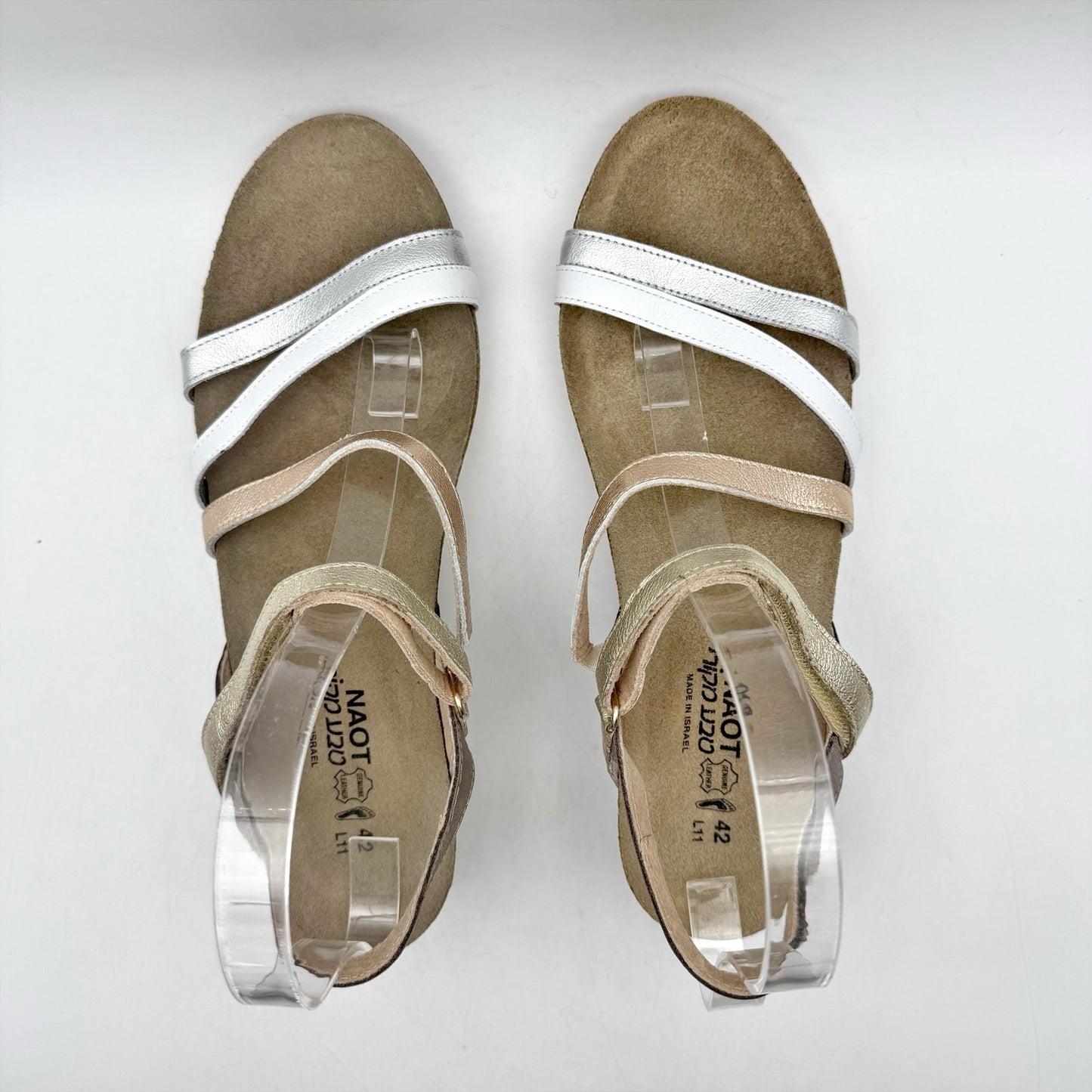 Naot Womens Hero Wedge Sandal US 11 EU 42 Silver Hook Loop Closure Leather NWOB