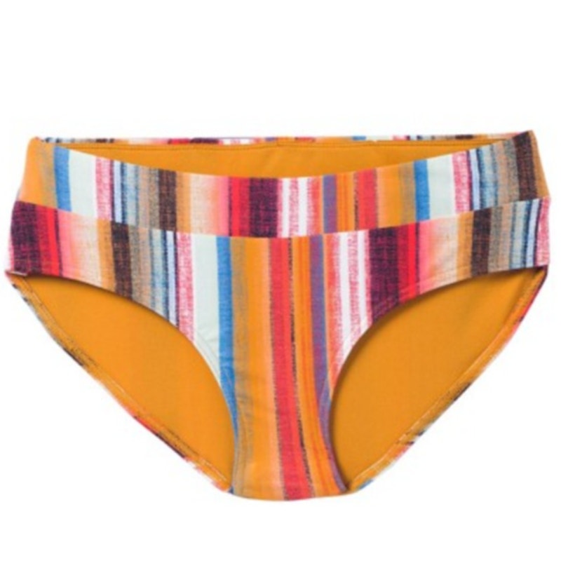 PRANA Womens Presolana Bikini Bottoms Large Gold Baja Stripe Hipster Swim NWT