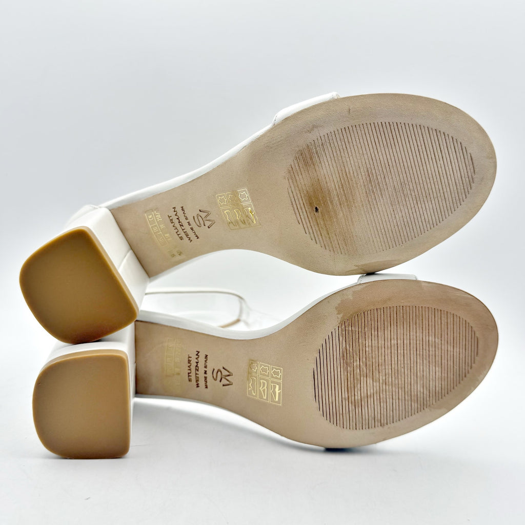 Stuart Weitzman Women Nudist Poppy 75 Block Heel Sandal US 8.5 White Leather NIB